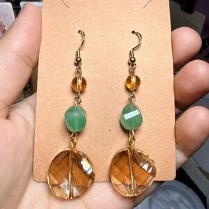 Crystal Glass Citrine Aventurine Drop Earrings Hypoallergenic
